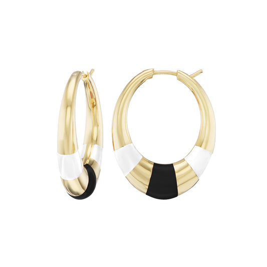 Black and White Onyx Inlay Tri Hoops - Main Img