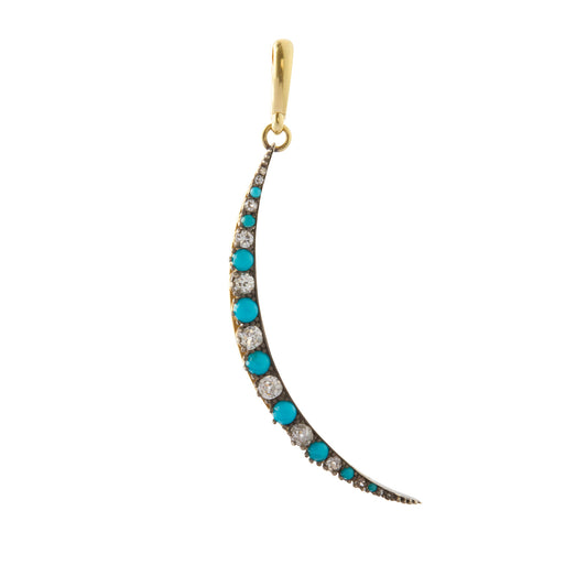 Diamond and Turquoise Crescent Moon Pendant - Main Img