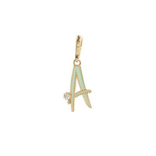 Turquoise Enamel Initial A Charm - Main Img