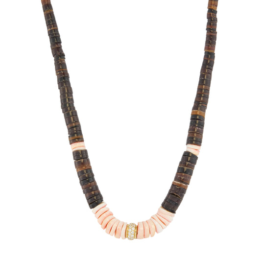 Brown Diamond and Pink Diamond Heishi Beaded Necklace - Main Img