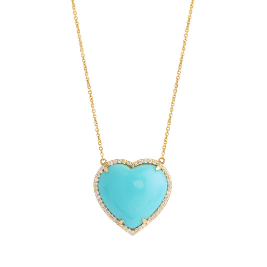 Turquoise and Diamond Heart Frame Necklace - Main Img