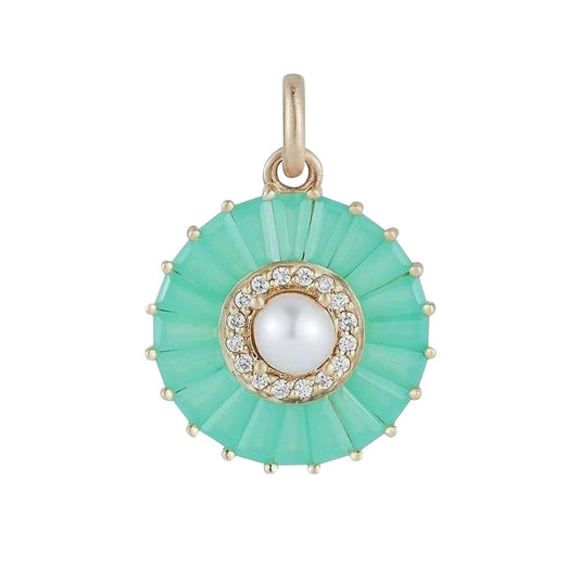 Large Pearl, Diamond, and Chrysoprase Emily Circle Charm - Main Img