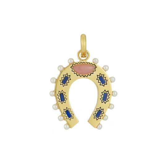 Horseshoe Charm - Lapis and Pearl - Main Img