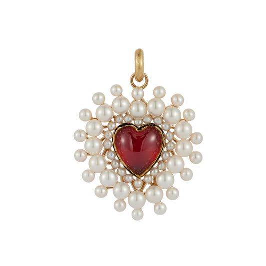 Garnet & Pearl Cluster Juliana Heart Charm - Main Img