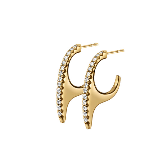 Diamond Slice Pave Ridge Hoop Earrings - Main Img