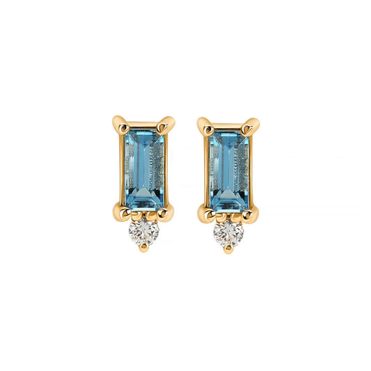Baguette Aquamarine and Diamond Studs - Main Img