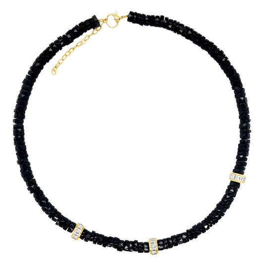 Black Onyx and White Topaz Heishi Bead Necklace - Main Img
