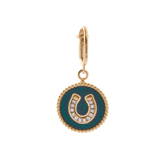 Double Face Kastak Heart and Horseshoe Charm - Kiwi & Petrol Enamel