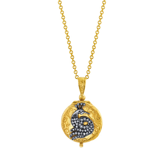 Diamond Small Round Peacock Locket Necklace - Main Img