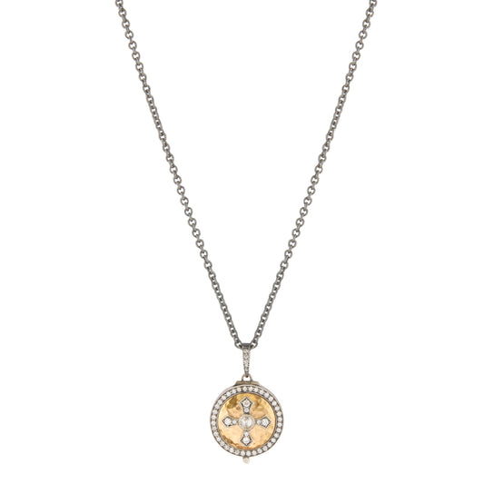 Hammered Diamond Cross Locket Necklace - Main Img