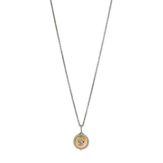 Round Engraved Baby Bird Locket Necklace - Main Img