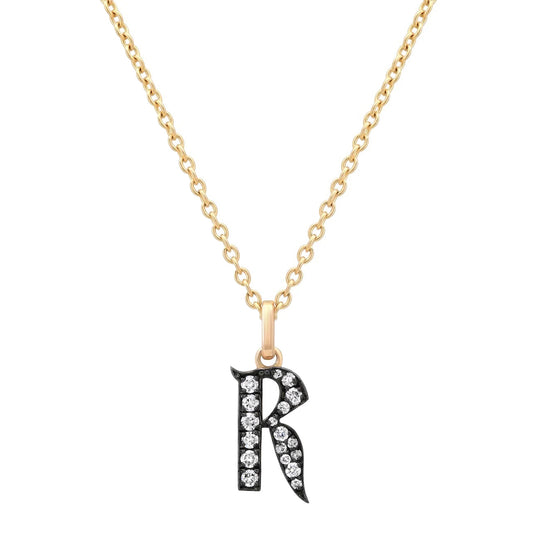Diamond R Initial Necklace - Main Img