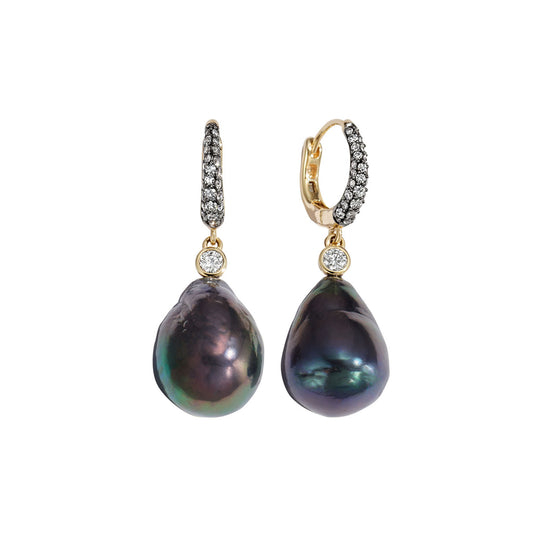 Diamond and Freshwater Baroque Pearl Nyx Drop Earrings - Main Img