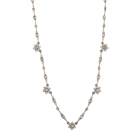 Rainbow Moonstone and Diamond Estrela Chain Necklace - Main Img
