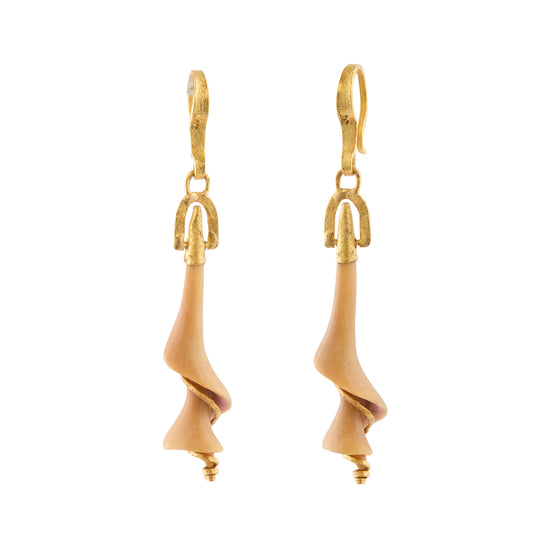 Hand Carved Bone Spirals Single Drop Earrings - Main Img
