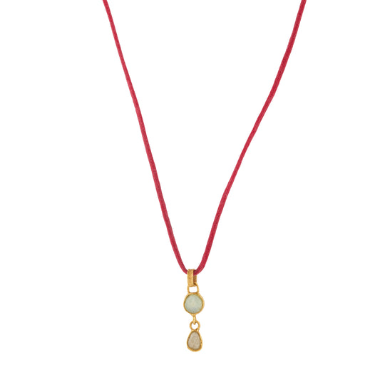 Raw Montana Sapphire & Borneo Diamond Double Drop Necklace - Main Img