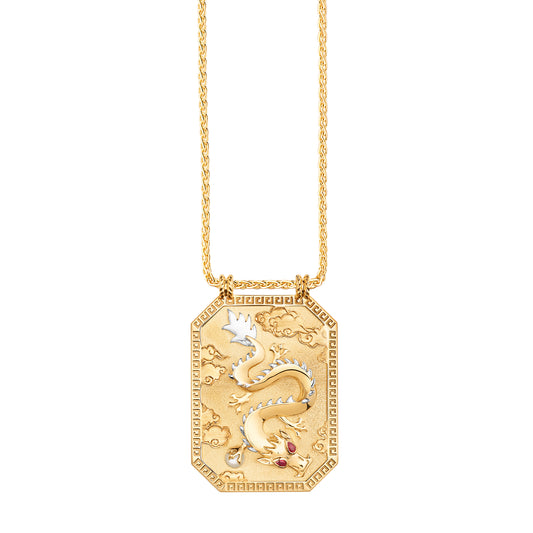 Ruby and Pearl Gold Dragon Scapular on Spiga Chain - Main Img