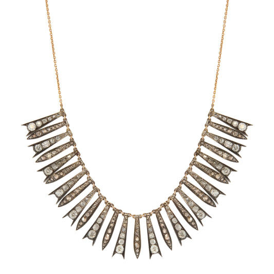 Rose and Old Mine Cut Diamond Fringe Necklace - Main Img