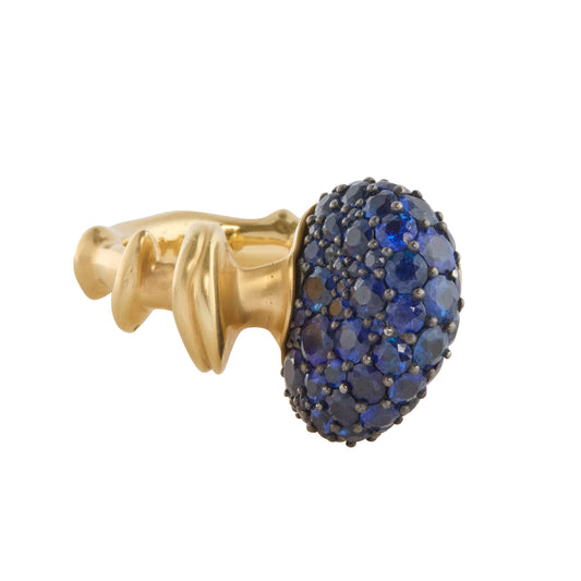 Round Brilliant Cut Blue Sapphire Chrona Hyper Ring