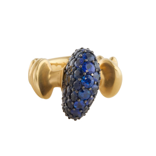 Round Brilliant Cut Blue Sapphire Chrona Hyper Ring - Main Img