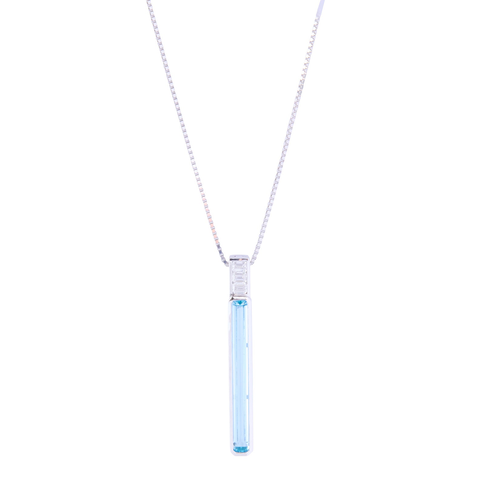 YI Collection Aquamarine and Diamond Supreme Bar Necklace - Necklaces