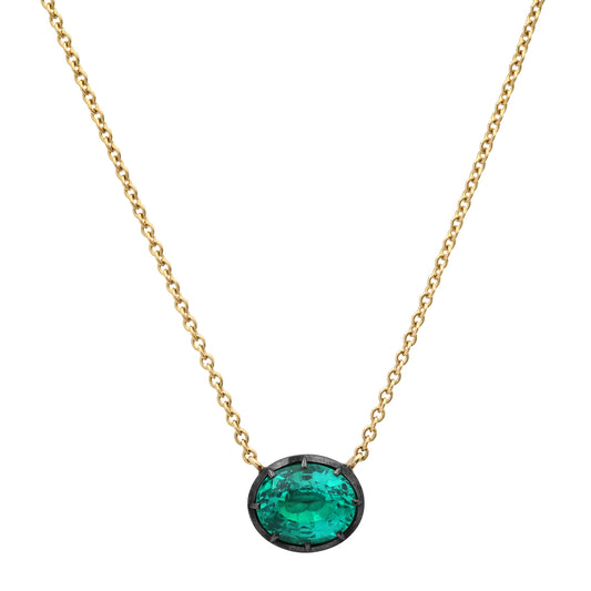 Emerald Button Back Solitaire Necklace - Main Img