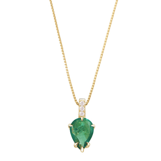 Emerald and Diamond Dewdrop Pendant Necklace
