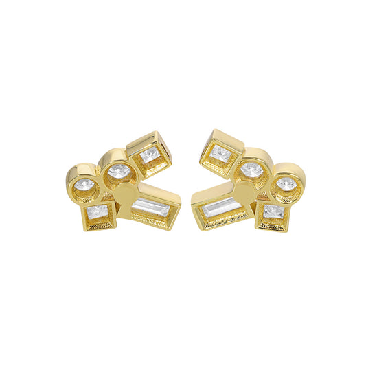 Micro Bezel Round and Princess and Baguette Diamond Studs