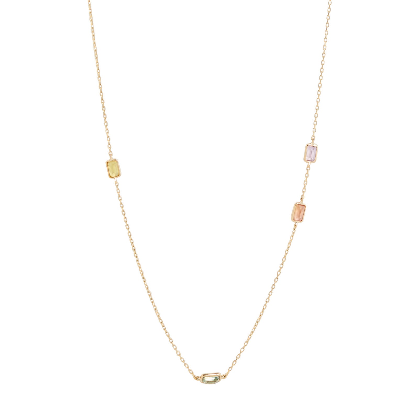 YI Collection Rainbow Baguette Sapphire Candy Necklace - Necklaces - Broken English Jewelry front view detail