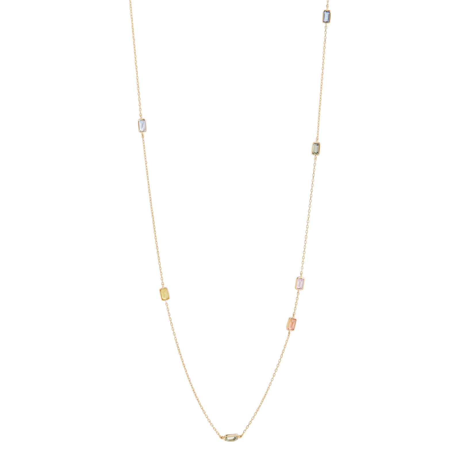 YI Collection Rainbow Baguette Sapphire Candy Necklace - Necklaces - Broken English Jewelry front view