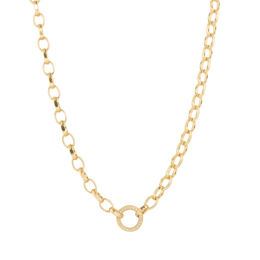 Diamond Disc Oval Belcher Chain Necklace
