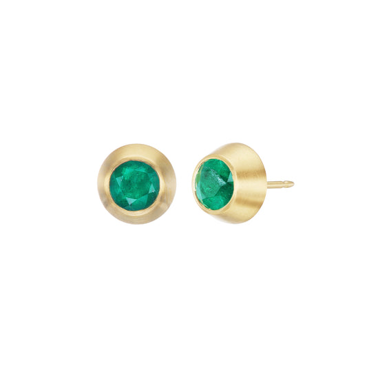 Emerald Round Stud Earrings - Main Img