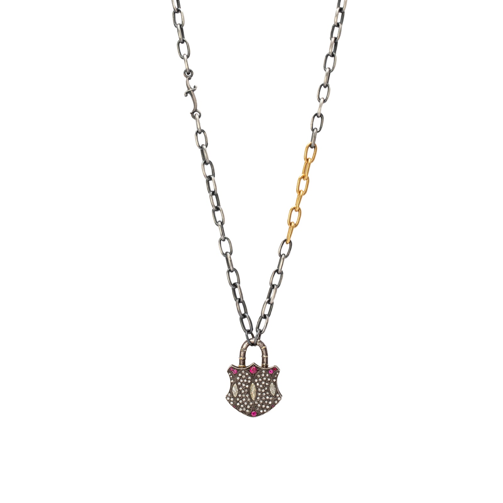 Carbon & Hyde Diamond Padlock Necklace in Yellow Gold