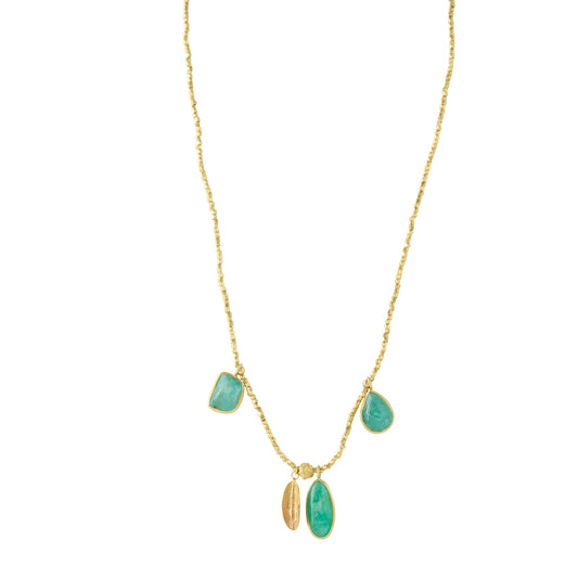 Emerald Olive Leaf Peppercorn Beaded Necklace - Main Img