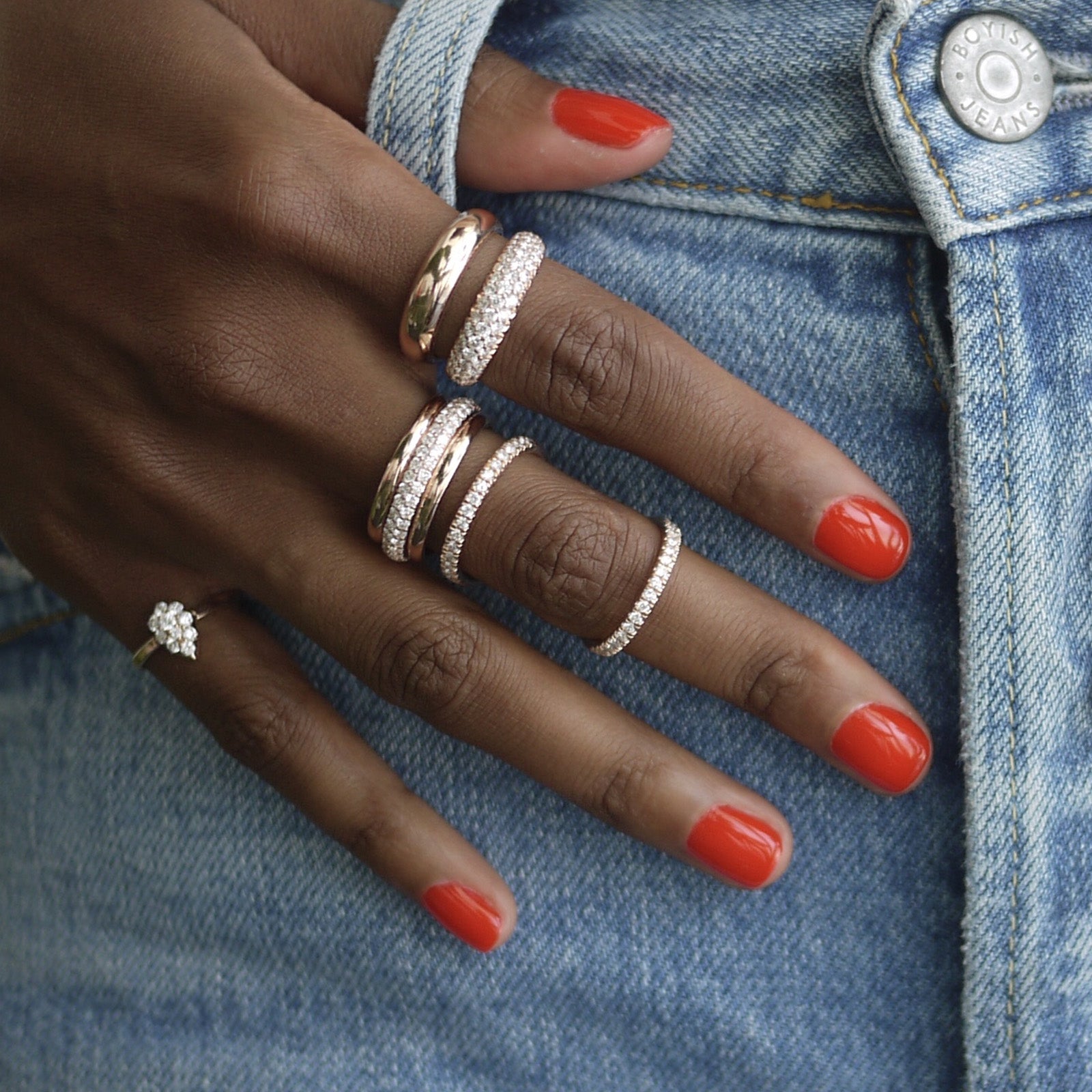 Carbon & Hyde Olympia Ring - Yellow Gold - Rings - Broken English Jewelry on model
