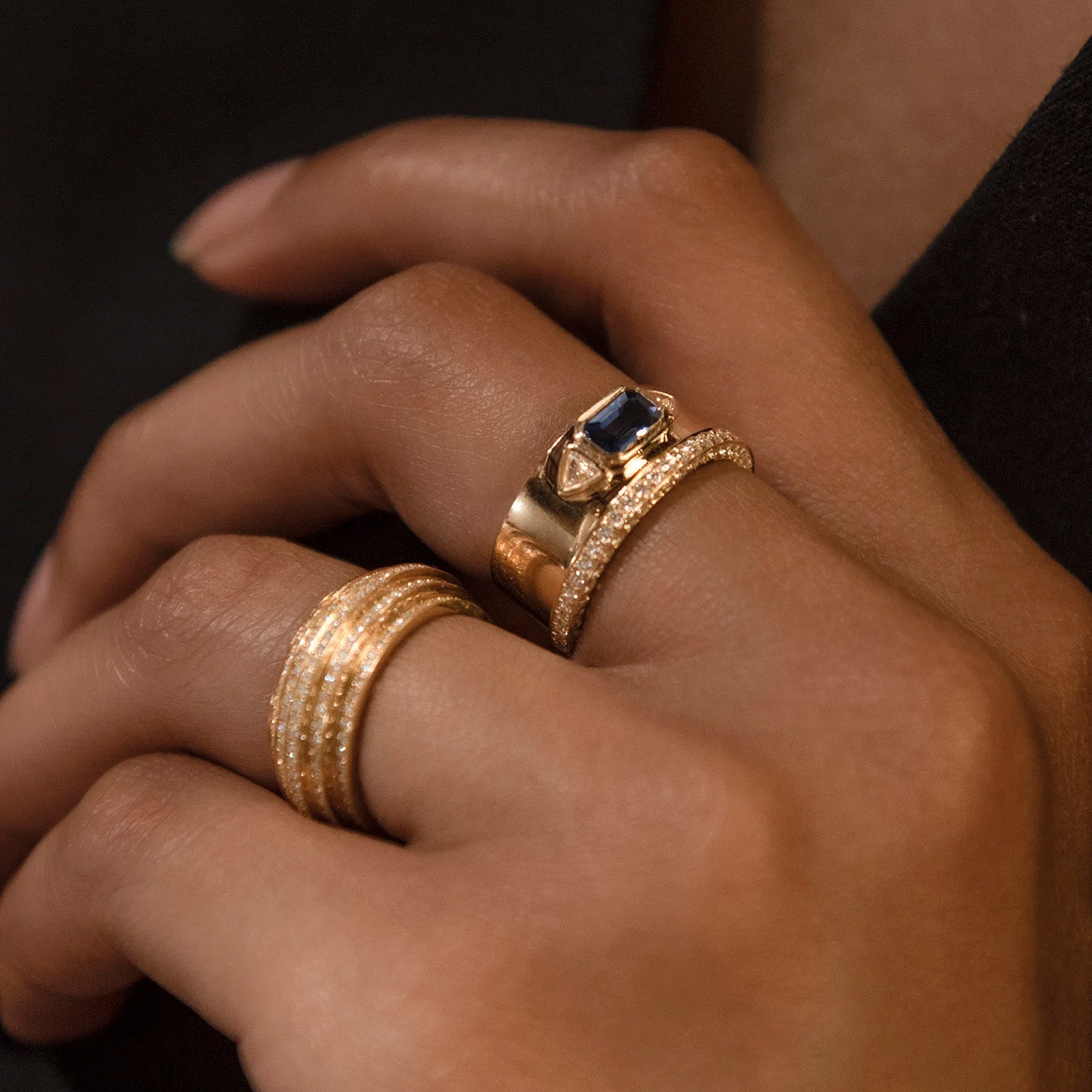 Azlee All Over Band Ring - Diamond - Rings - Broken English Jewelry on model