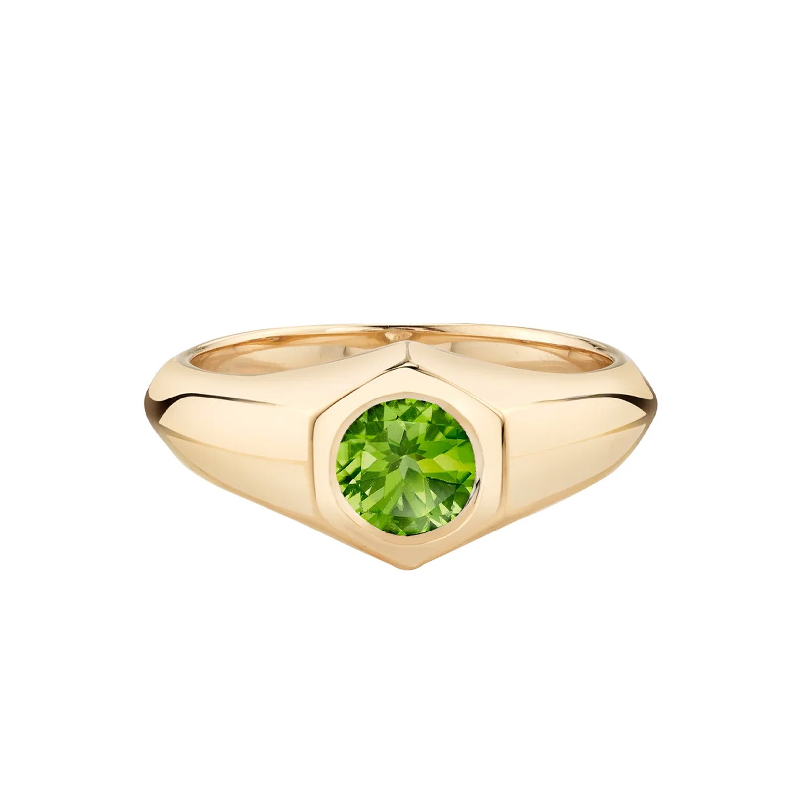 Lizzie Mandler Birthstone Signet Ring - August Peridot - Rings - Broken English Jewelry front view