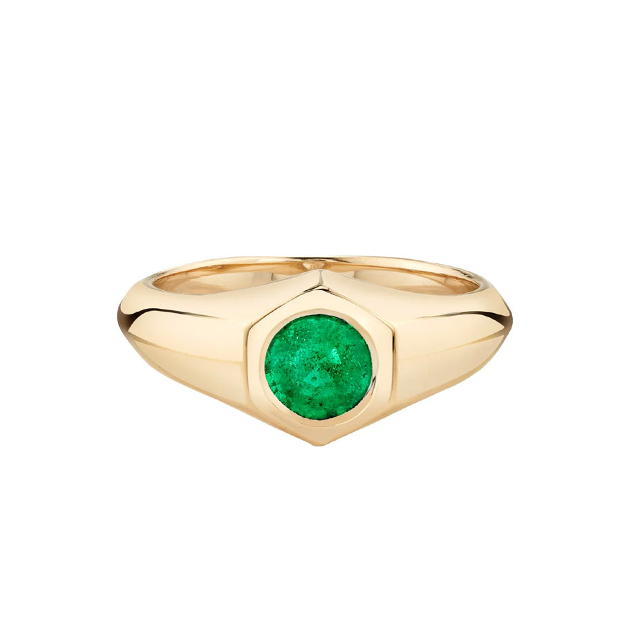 Lizzie Mandler Birthstone Signet Ring - May Emerald - Rings - Broken English Jewelry front view