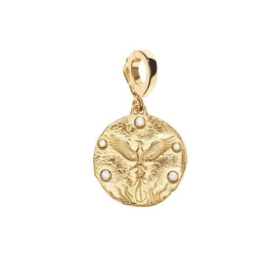 Diamond Small Revival Phoenix Rising Coin Charm - Main Img