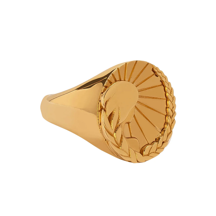 Foundrae Classic Zodiac Signet Ring - Virgo - Rings - Broken English Jewelry angled view