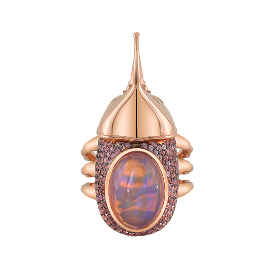 Opal and Lavender Sapphire Ostara Backyard Beetle Ring - Main Img