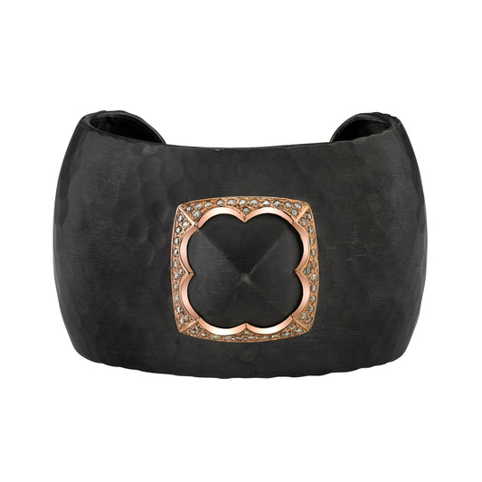 Oxidized Silver Hammered Pyramid Cuff - Rose Gold - Main Img