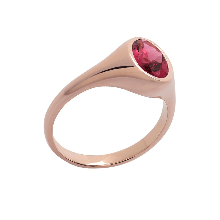 Prasi Saudade Pink Tourmaline Signet Ring - Rose Gold - Broken English Jewelry angled view