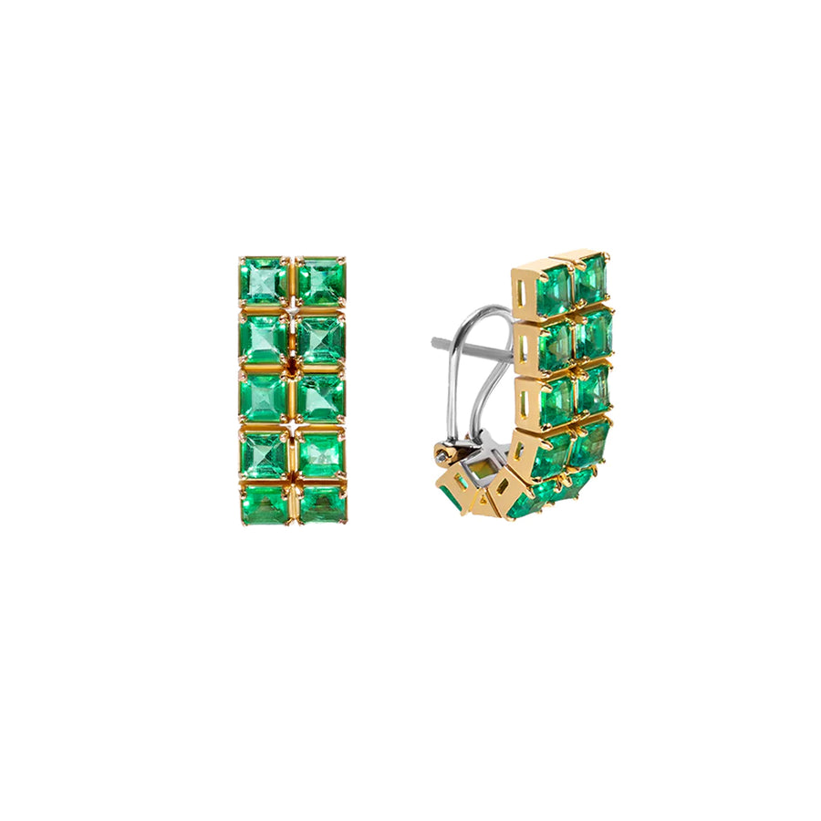 Prasi Santos Dumont Emerald Earrings, front and side view