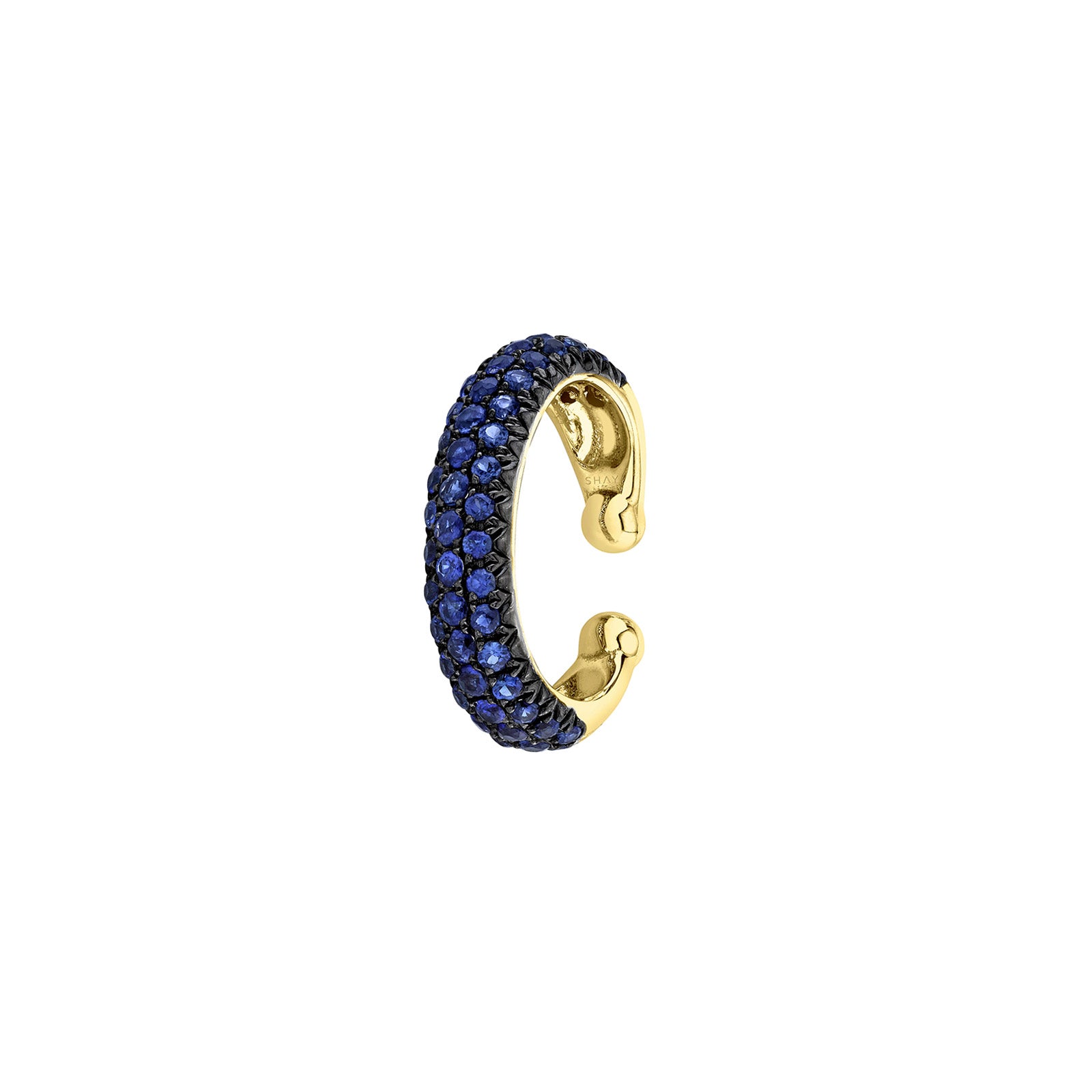 SHAY Jumbo Pave Blue Sapphire Ear Cuff - Earrings - Broken English Jewelry, front angled view