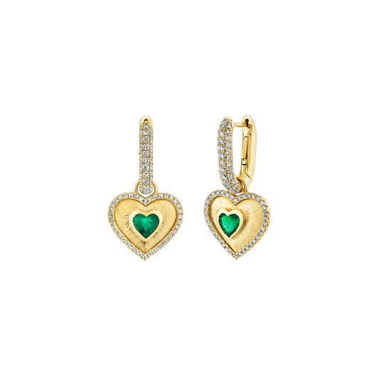 Diamond and Emerald Link Heart Earrings - Main Img