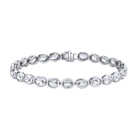 Bezel White Topaz Oval Tennis Bracelet - Main Img