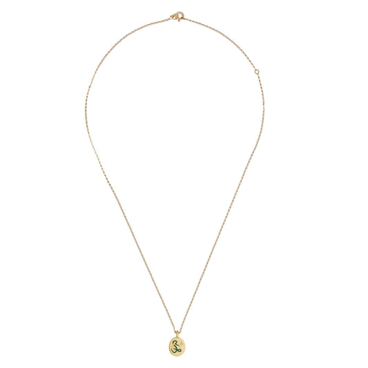 Enamel Snake and Moon Pendant Necklace