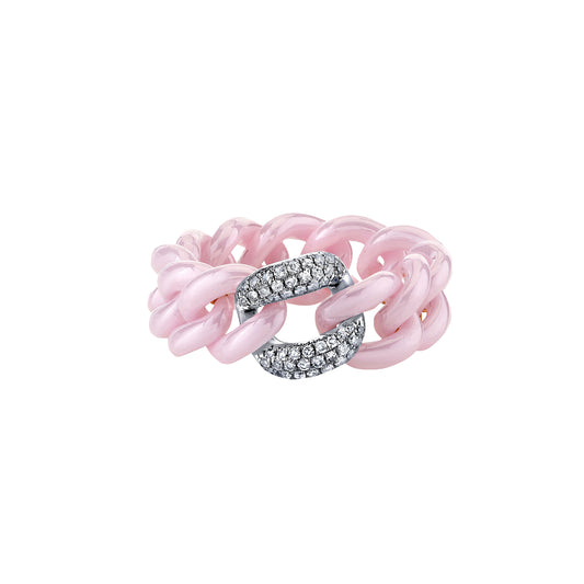 Medium Single Pave Pink Ceramic Link Ring - Main Img