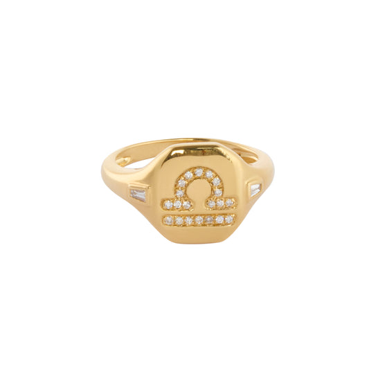 Libra Zodiac Pinky Ring with Diamond - Main Img